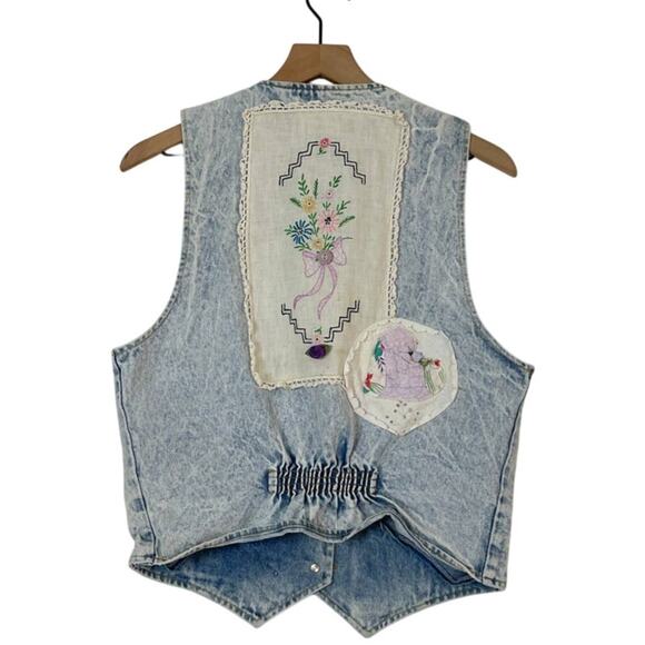 Vintage Jordache Denim Vest Women's Size M Western Embroidered Cottage Patch - Picture 2 of 9